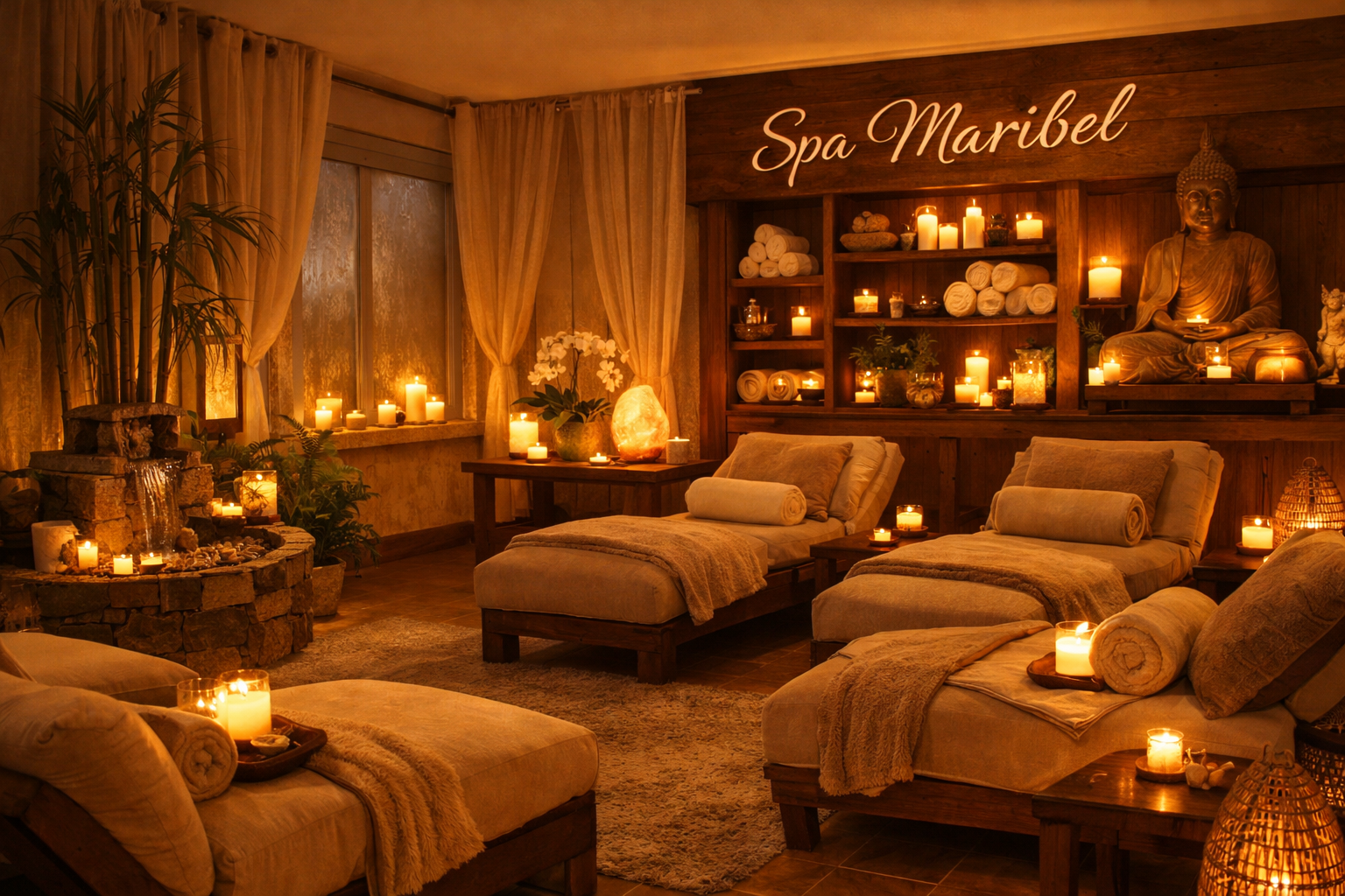 Sala de relajación de Spa Maribel con luz cálida y ambiente acogedor